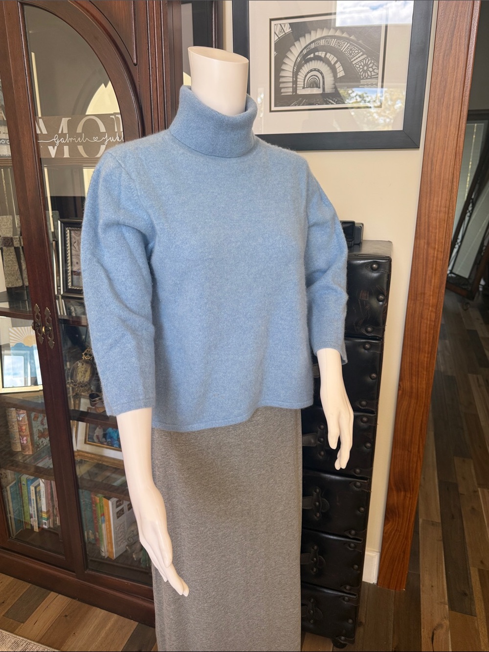 Alfani Cashmere Sky Blue Boxy Turtleneck Sweater
